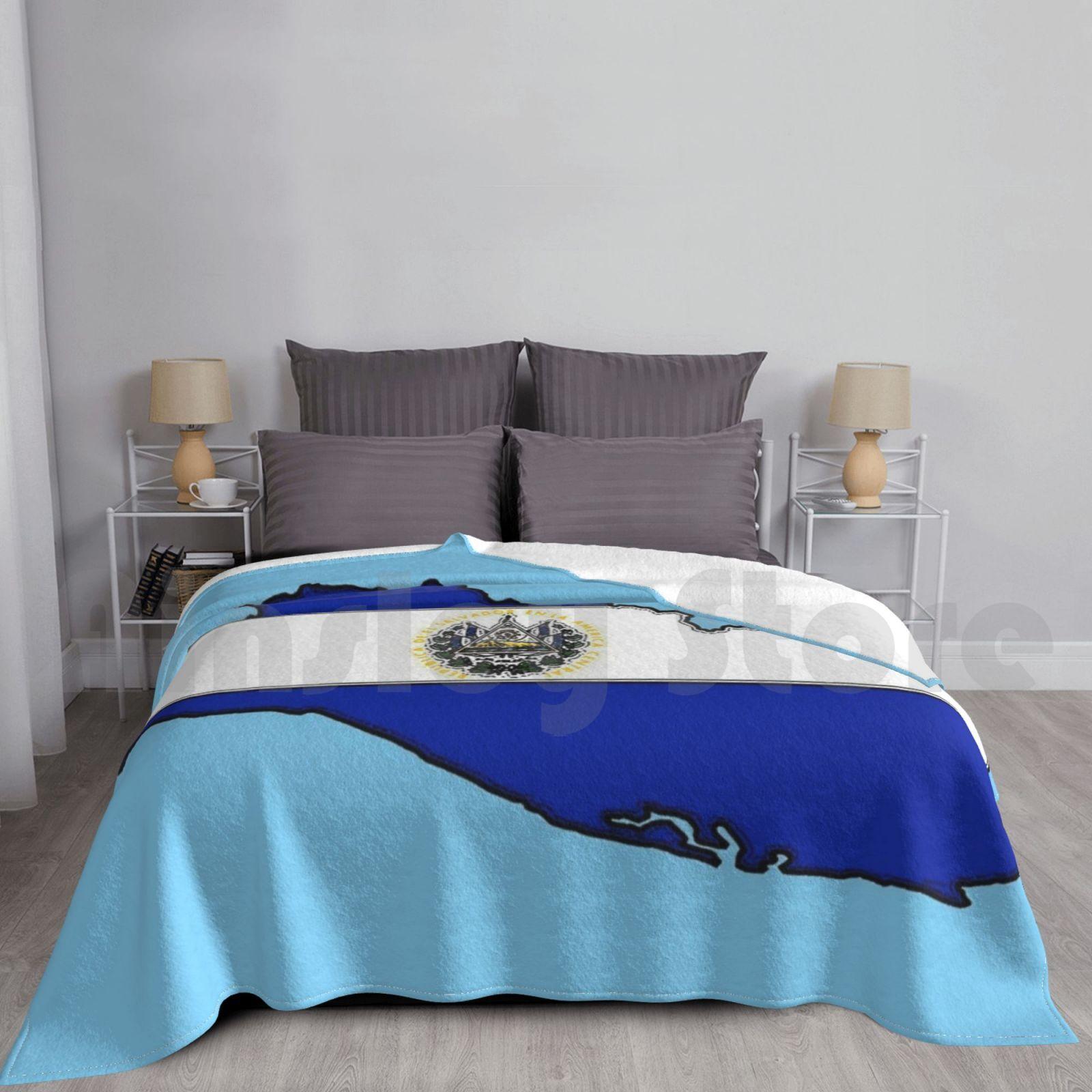 El Salvador Map With Salvadoran Flag Blanket For Sofa Bed Travel El Salvador Salvadoran San Salvador Size: 75*100cm, Weight: 230 GSM