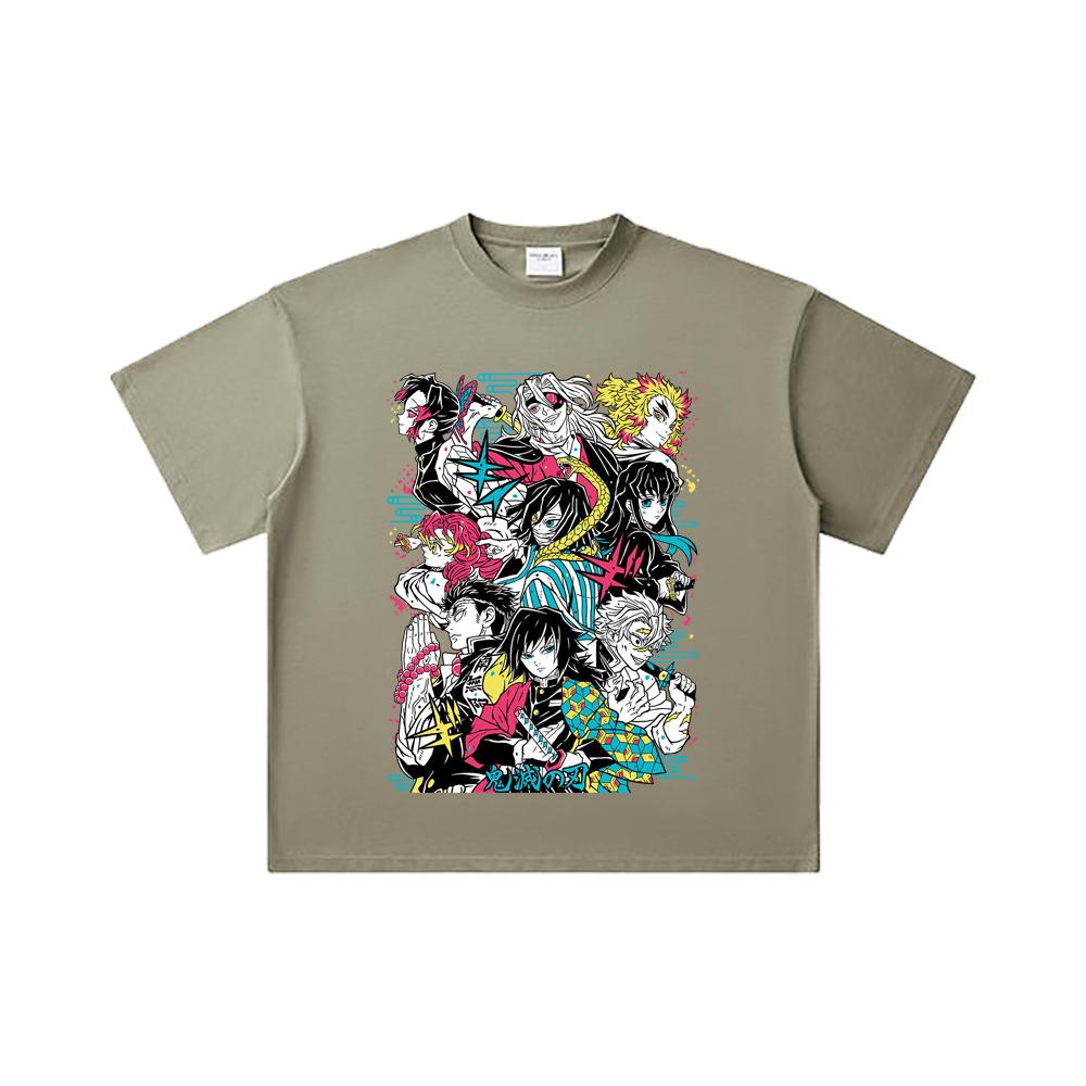 260 GSM Double Yarn 32 Count 100% Cotton Demon Slayer V2 Hashiras Print Unisex Heavy Cotton T Shirt