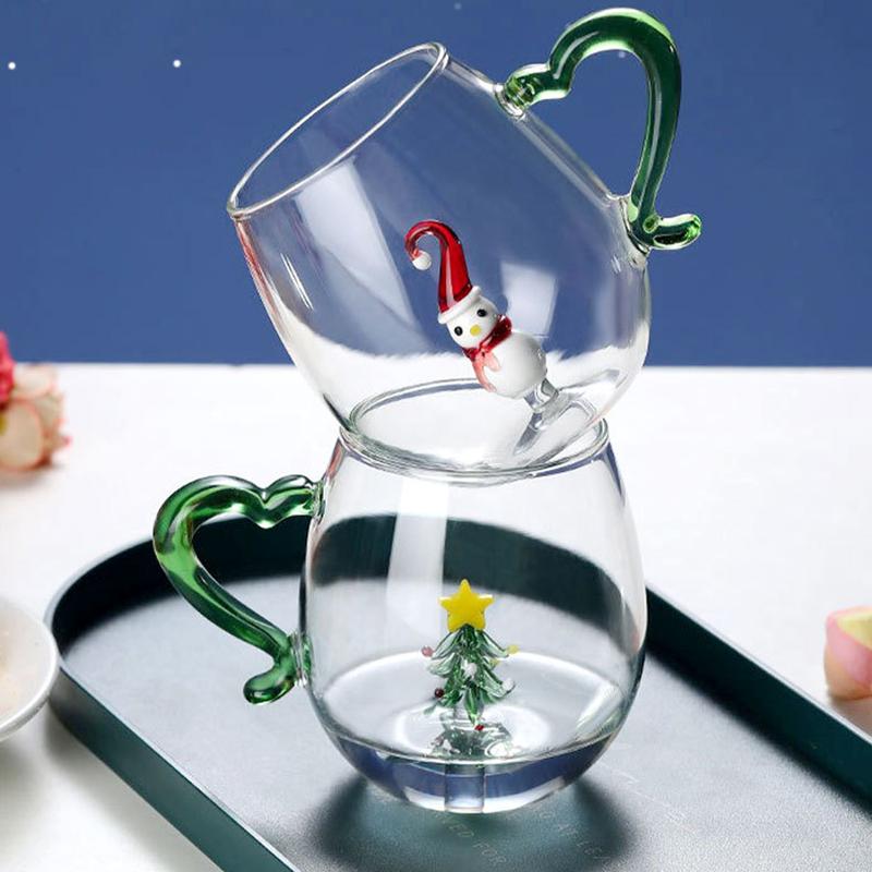 350ml Christmas Glass Cup Creative Chriatmas Tree Snowman Animal Shape Single Layer Glass Cups Home Juice Cold Drink Cup Gifts