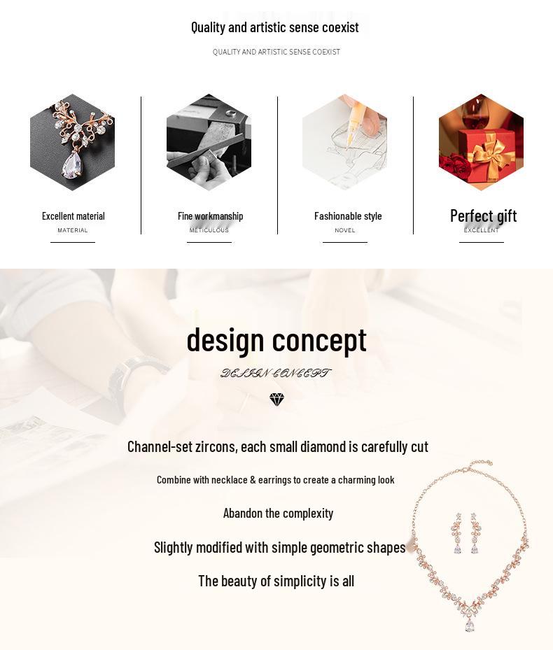 Women's Korean Bridal Necklace & Earrings Set: Zircon Crystal Diamond Clavicle Chain for Weddings & Evening Wear