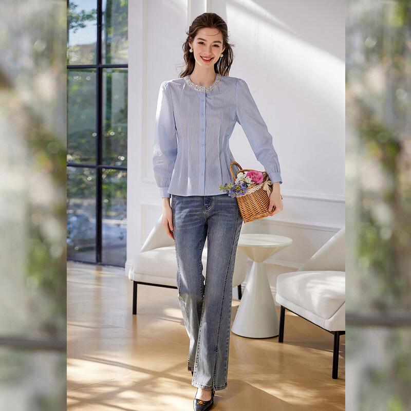 Camicia a Righe da Donna Bailuyu Slim Fit a Manica Lunga
