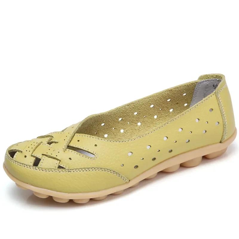 Novas sandálias femininas moda sola macia salto plano oco sapatos planos mulher sapatos de couro genuíno feminino casual 2024