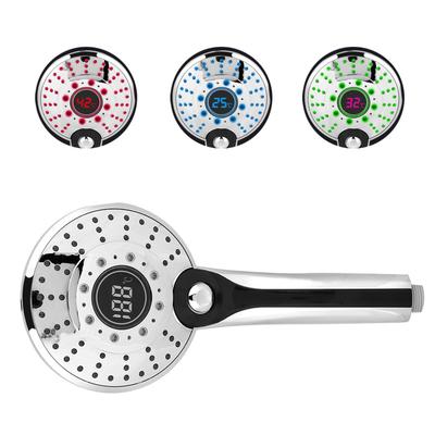 Digital Display Handheld Shower Head with 3-color Temperature Control LED Light 3 Spraying Mode Bathroom Spray Head