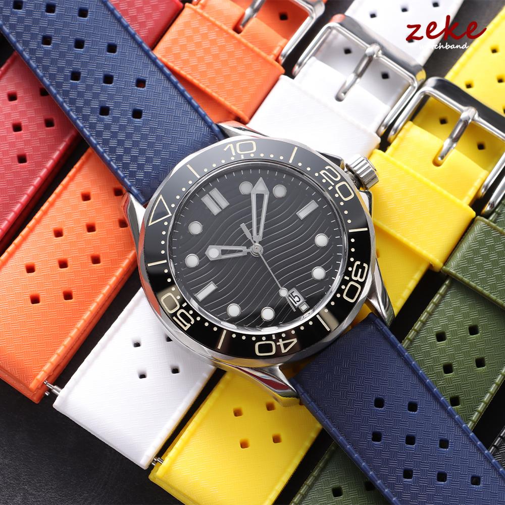 Premium Tropische FKM Gummiarmbänder 20mm 22mm Schnellverschluss Passform Flaches Ende Universelles Uhrenarmband Weiches Silikon Smartwatch Uhrenarmband