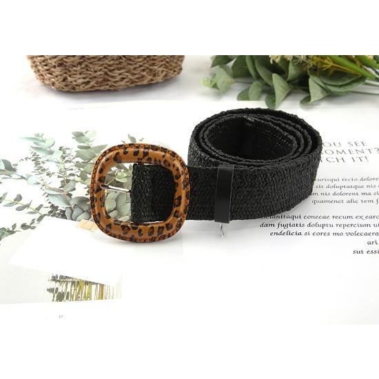Pp Grass Woven Belt Women'S Retro Cotton And Linen Ethnic Style Dress Waist Seal Leopard Print Buckle Decorative Belt