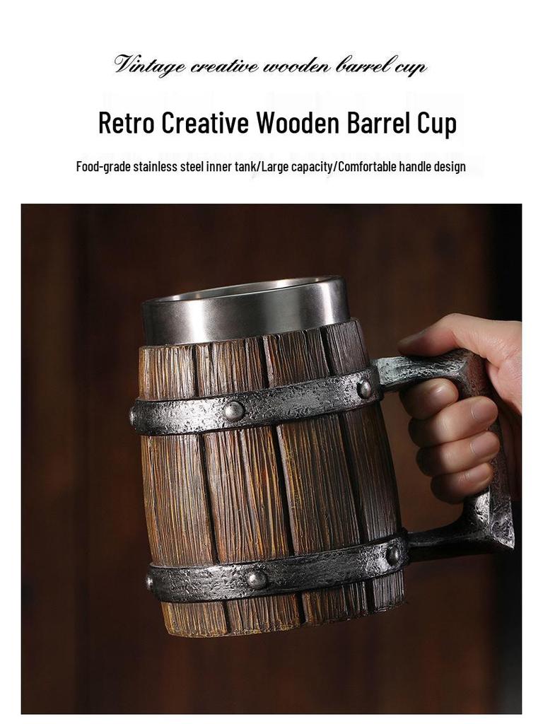 Cană de bere din lemn dintr-o singură bucată cu căptușeală din oțel inoxidabil 304 - Cana cu tematică anime