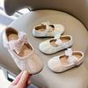 Girls' Crystal Princess Shoes2026Spring and summer new children's pearl and rhinestone bow performance shallow leather shoes
