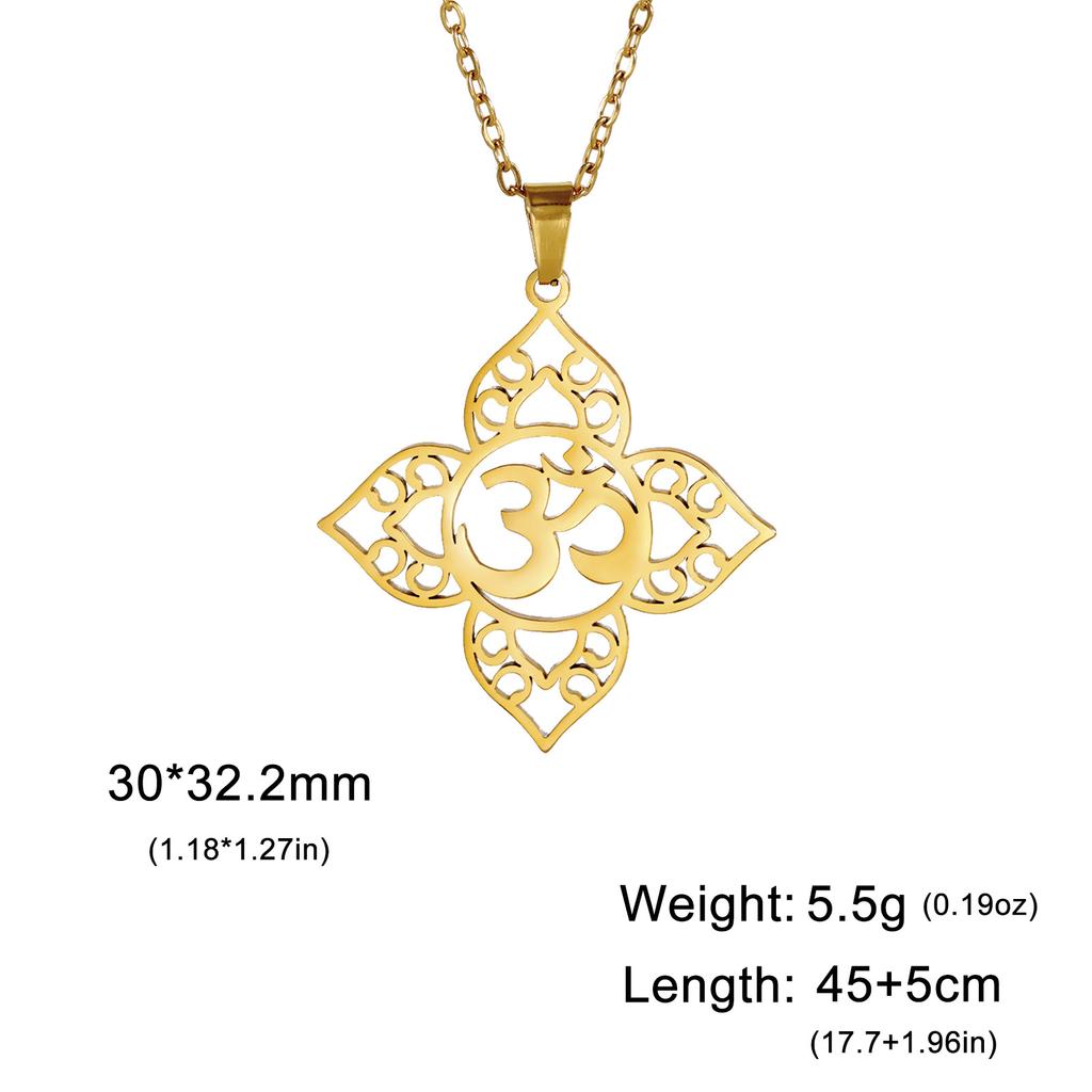 Lotus OM Yoga Pendant Necklace Titanium Steel Women's Jewelry Charm Necklace