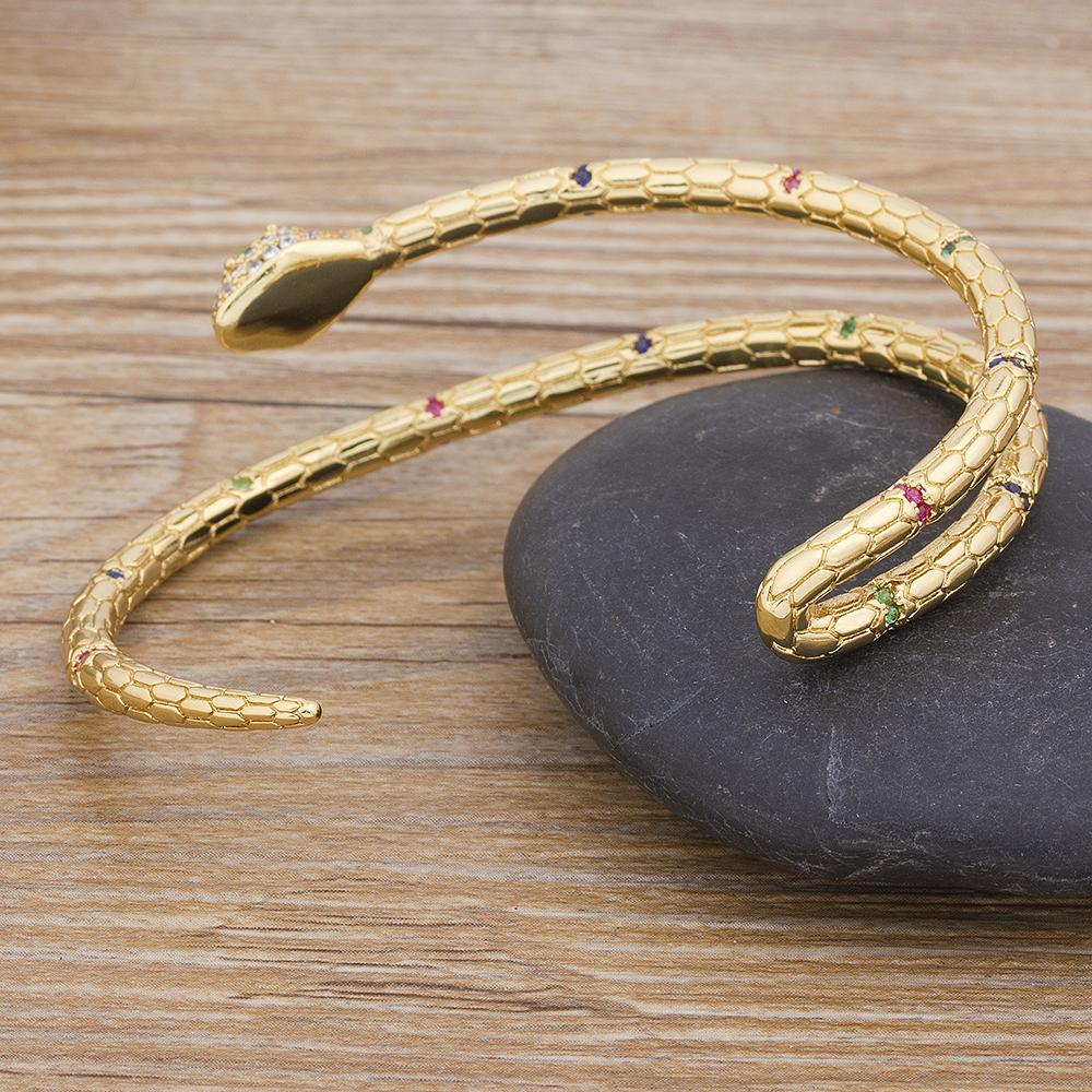 Nidin European and American Fashion Copper Cubic Zircon Opening Cuff Adjustable Snake Bangle Jewelry For Women Girls Fine Gift
