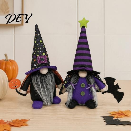 Purple Black Halloween Ornaments Gnome Decoration, Witch Swedish Tomte Ornament, Plush Atmosphere Enhancers Scandinavian Elf Dwarf for Party