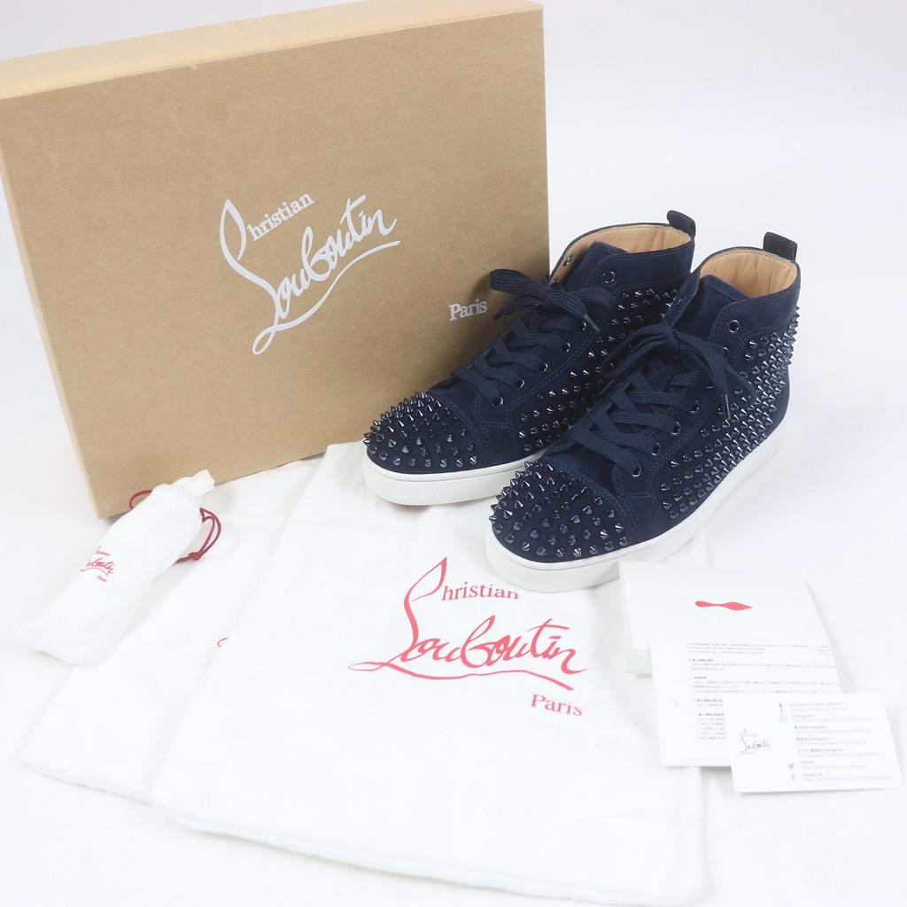 Pristine Christian Louboutin High Cut Sneakers LOUIS FLAT Navy Suede Leather  Used