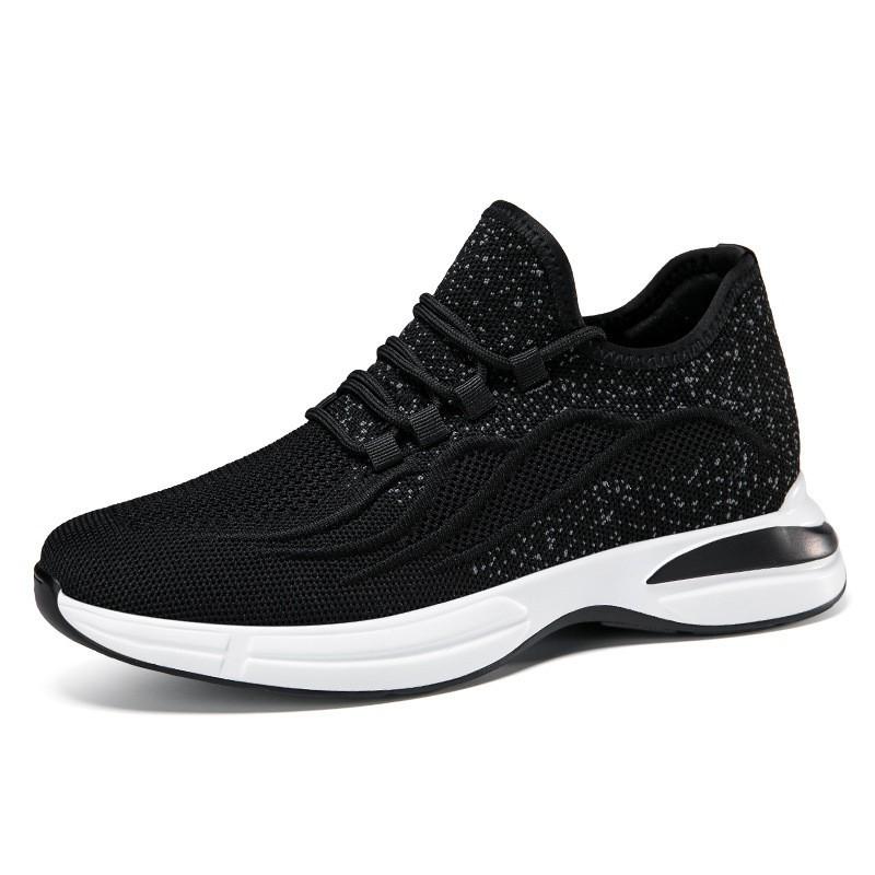 Men's Flyknit Height-Increasing Running Shoes - Breathable Mesh, Thick Sole, Low-Top, Spring/Summer Casual Sportswear.