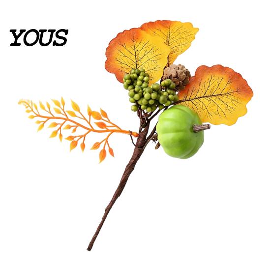 Multi-element Fall Bouquet Autumn Flower Bouquet, Artificial Floral Picks with Maple Leaves Pumpkins Pine Cone Stems Berries Cones for