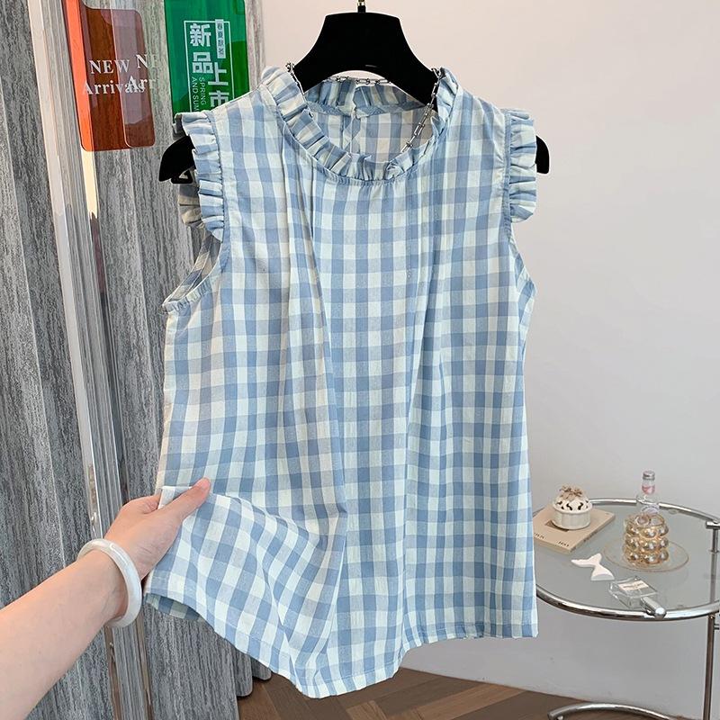 

Грибной край клетчатый жилет кукольная рубашка женская 2025 лето новый дизайн чувство свободный омолаживающий шикарный красивая рубашка M