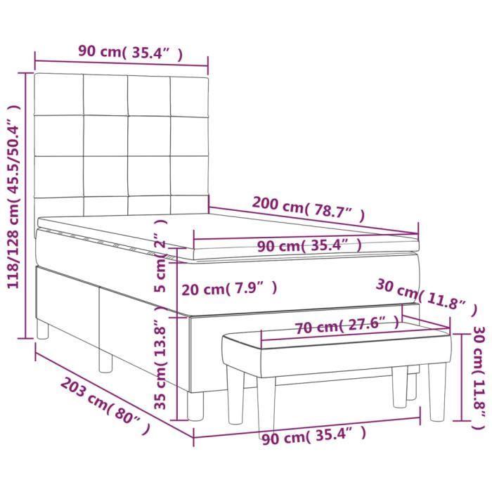 3137825 vidaXL Lit à sommier tapissier avec matelas Bleu foncé 90x200 cm