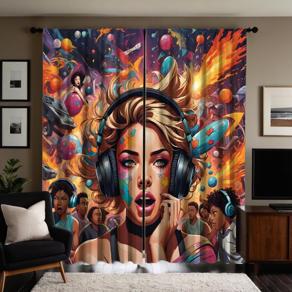 2 pezzi di HD ascolto illimitato di musica ragazze e ragazzi tenda decorativa Sistema di colori tenda stampata digitalmente decorazione per la casa