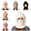 Windproof Winter Cap Mask Set Solid Color Balaclavas Hat Casual 2in1 Scarf Hat  Ski