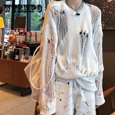 Maglione lavorato a maglia largo strappato Maglione estivo traforato da donna