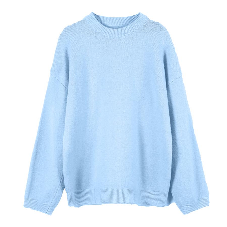 American Lazy Soft Waxy Gray Pullover Sweater Women's Autumn and Winter Loose Thickened Sheep Wool Crew Neck Knitted Sweater