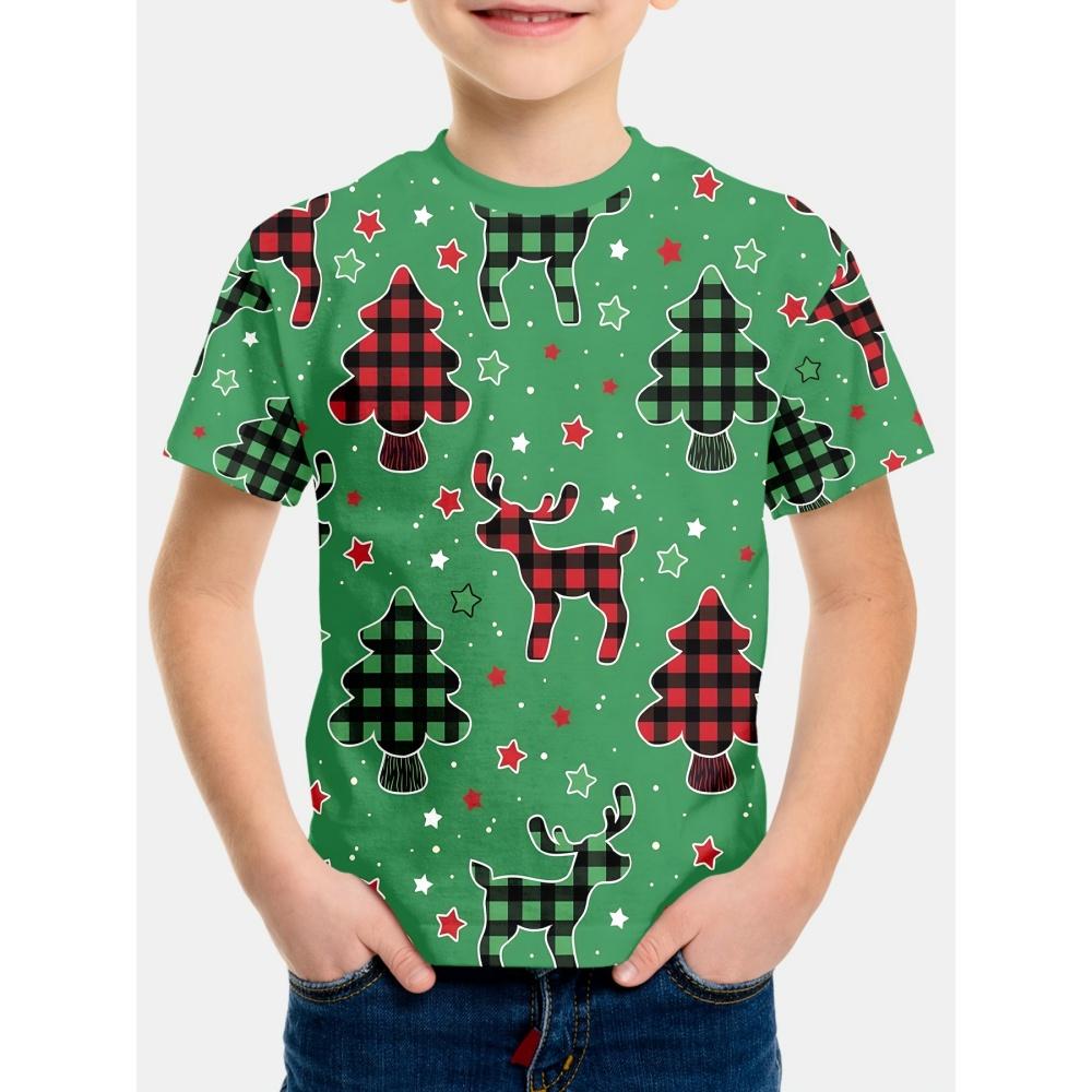 Children's T-Shirt Santa Claus Christmas Print Girl Clothes Cute Cartoon Pullover Tees Boy Tops Fashion Gift Children's Clothing