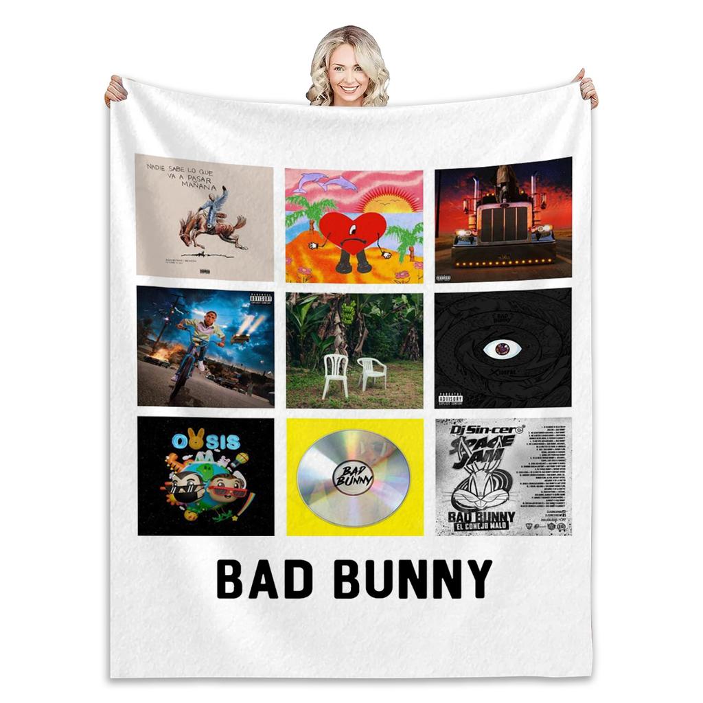 Bad bunny Blanket New Album Blanket Fluffy Throw Fashion Personalized Gift For All Season Bedroom Sofa Travel Office Bed