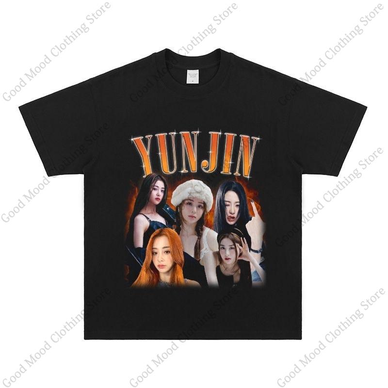 

Huh Yunjin T Shirt Kpop Fashion Retro Print Tshirt Street Trend Unisex Women Loose High Quality Soft Cotton Short Sleeve Tee Tops 3XL