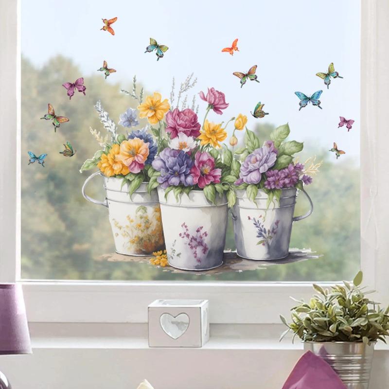 

Flowers And Plants Wall Stickers Bathroom Toilet Decoration Decals Living Room Cabinets Home Decoration Murals 30 x60cm