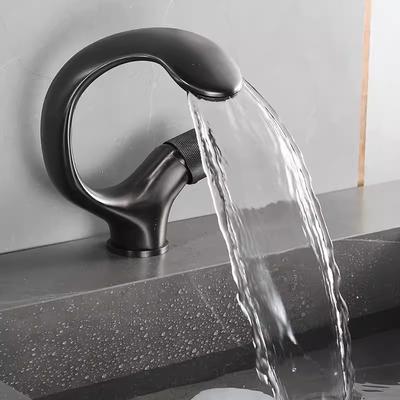 Tuqiu Schwarz Badezimmerarmatur Grau Waschtischarmatur Heiß und Kalt Chrom Waschtischarmatur Deckmontiert Messing WC Mischer Wasserfallhahn