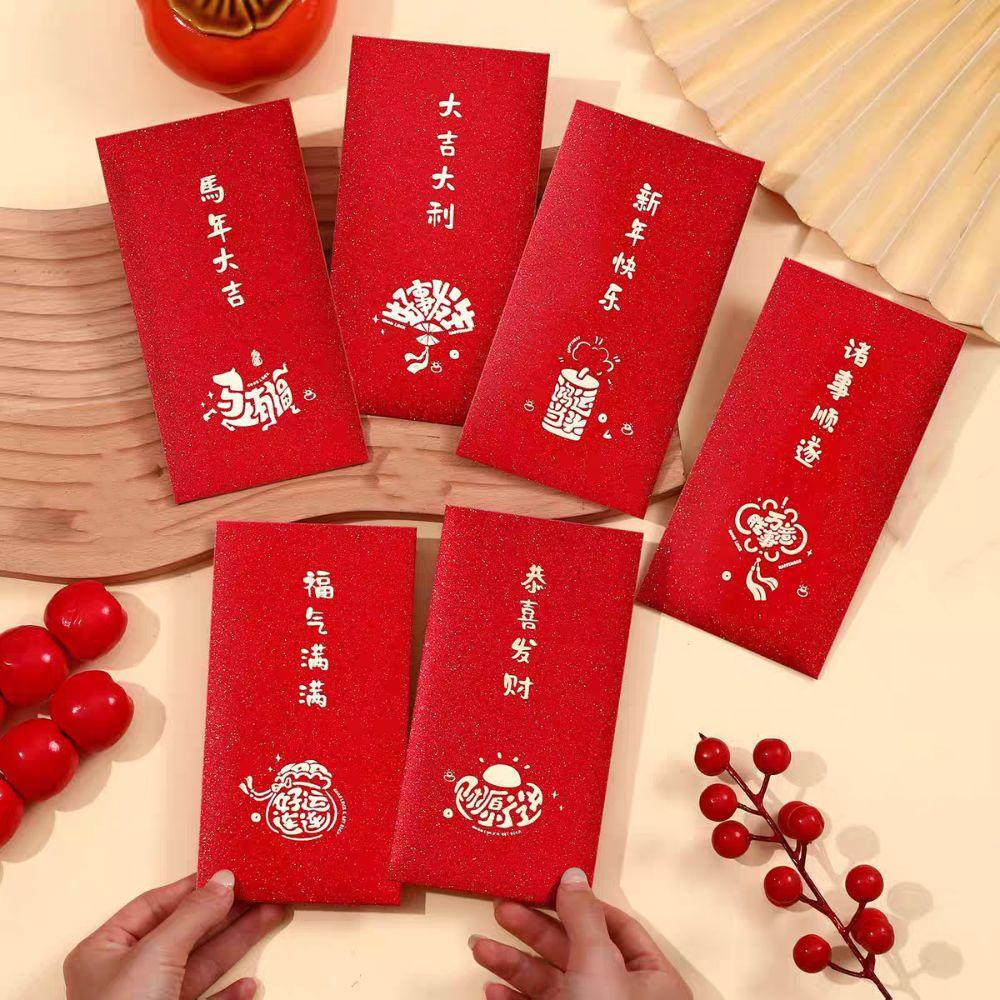 6pcs Flower New Year Red Envelopes Chinese Style Paper Red Pockets  Lunar Year Celebration