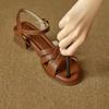 Krazing Pot Cow Skin Thick Med Heels Peep Toe Summer Size 42 Brand Shoes Street Wear Gladiator Elegant Women Sandals