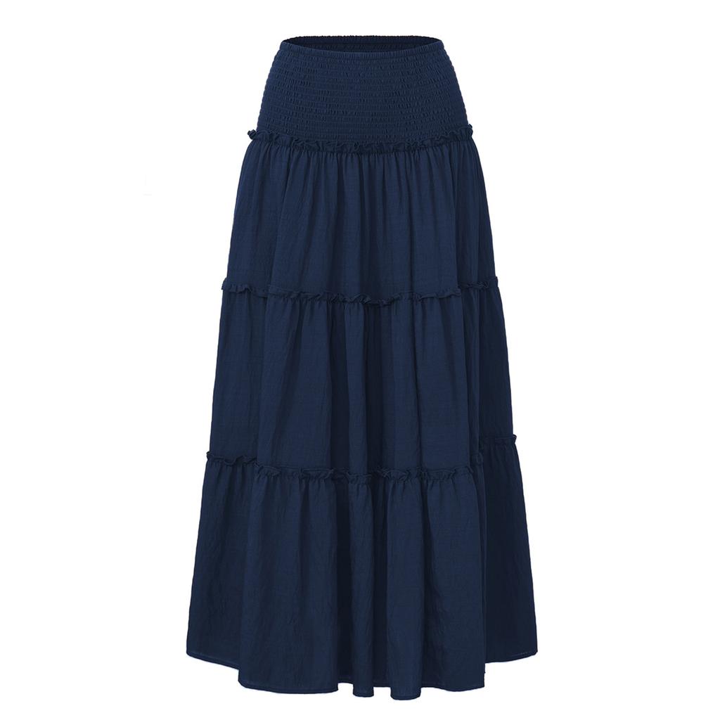 Women's Fashion  Pleated Floral Print Elastic Waist  Loose Splicing A Line Pocket Skirt