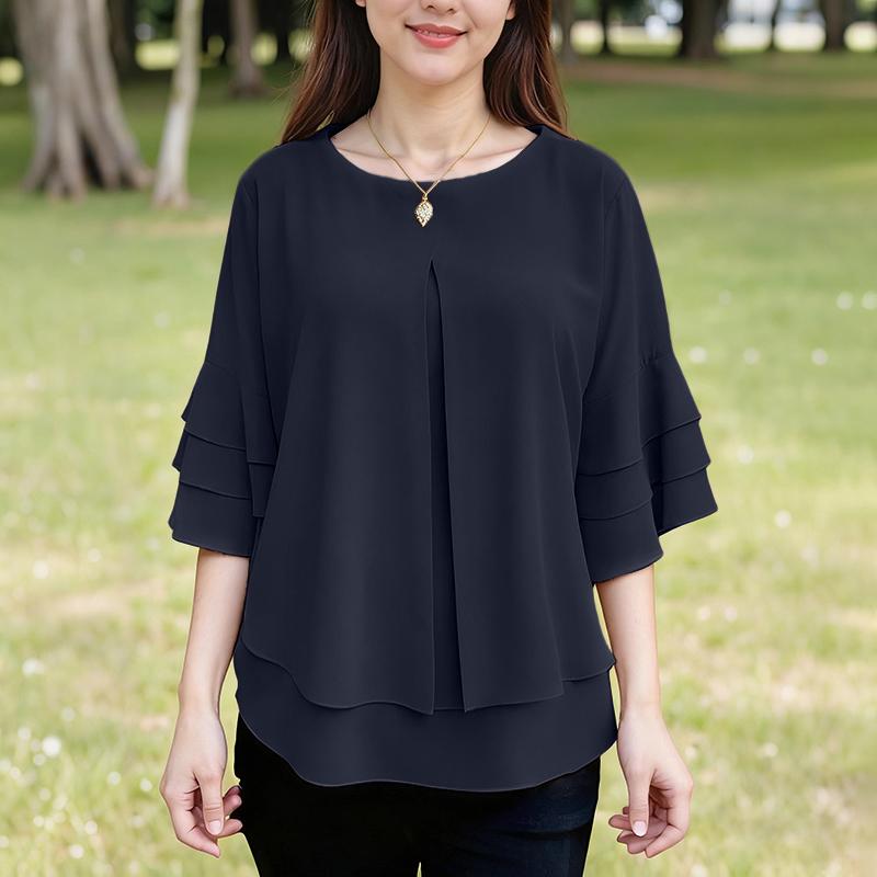 ZANZEA Women Casual Round Neck Solid Color Loose 3/4 Sleeve Blouse