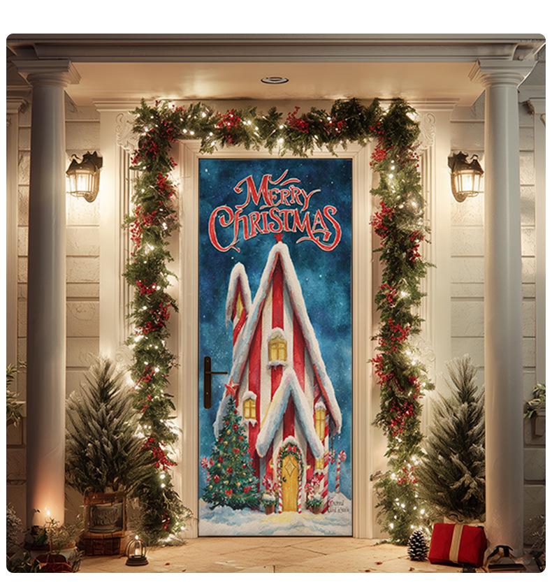 Stretch Fabric Christmas Door Tapestry - Santa Claus Gift Background for Holiday Parties