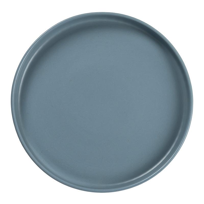 Macaron Vertical Pattern Round Plate Ceramic Plate Household Vegetable Plate Salad Plate Dessert Plate Solid Color Tableware Plate
