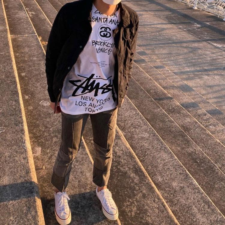 Stussy World Tour Series 40th Anniversary Short Sleeve Drop Shoulder American Vintage T-Shirt Unisex Tops 3903647