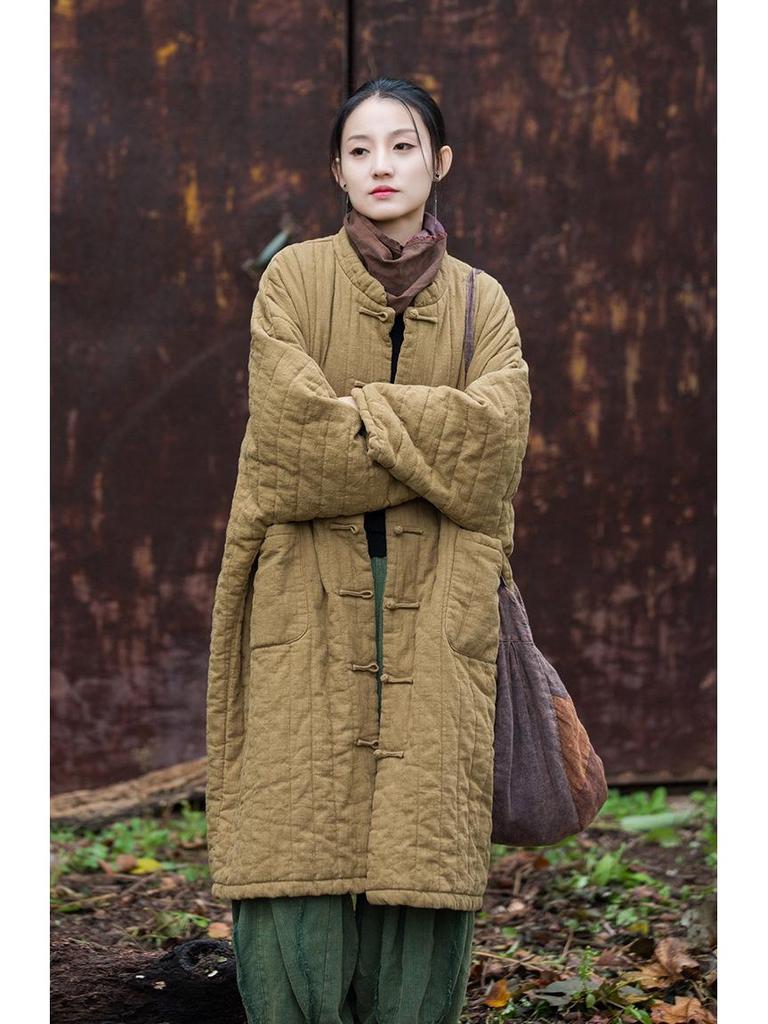 Women's Winter Quilted Ramie Cotton Coat - Vagabond Zen Style Robe