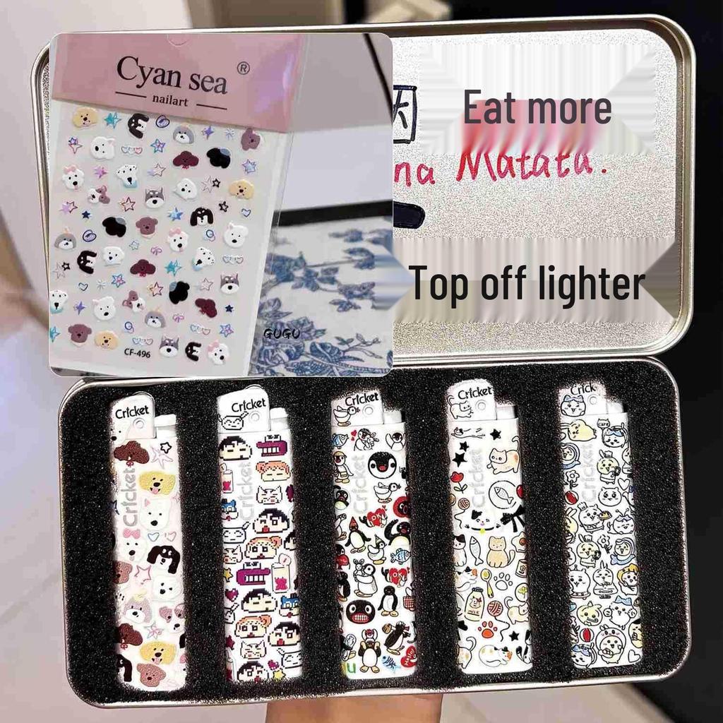 Best-Selling Grasshopper Lighter with Cute Puppy & Penguin DIY Decorative Stickers