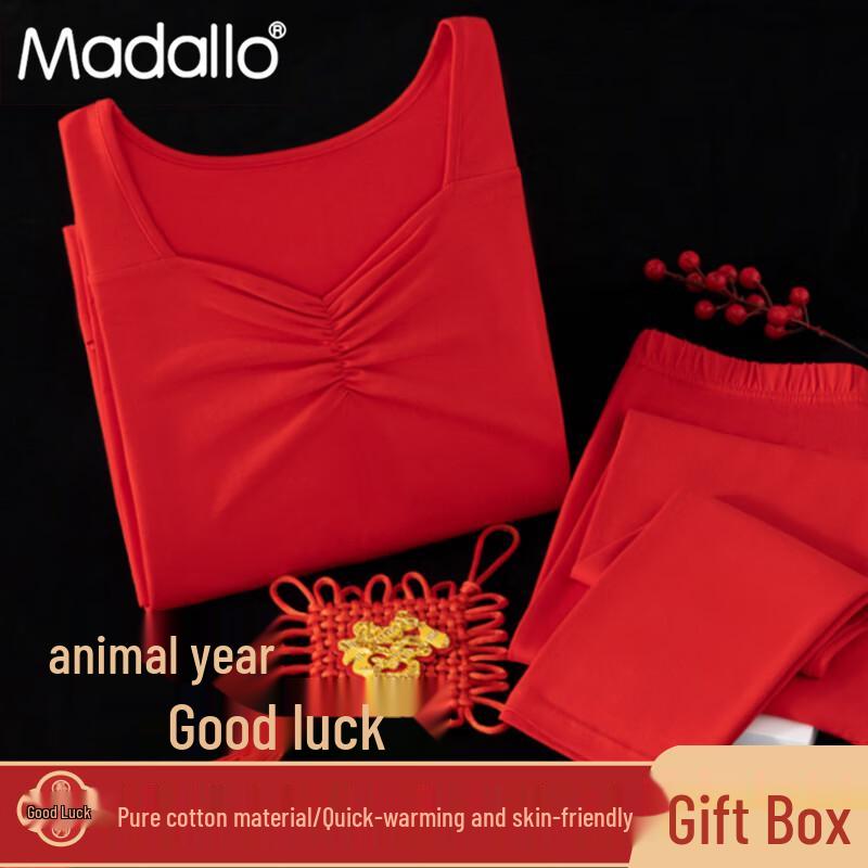 

Women s Lucky Red Modal Cotton Blend V-Neck Thermal Underwear Set M