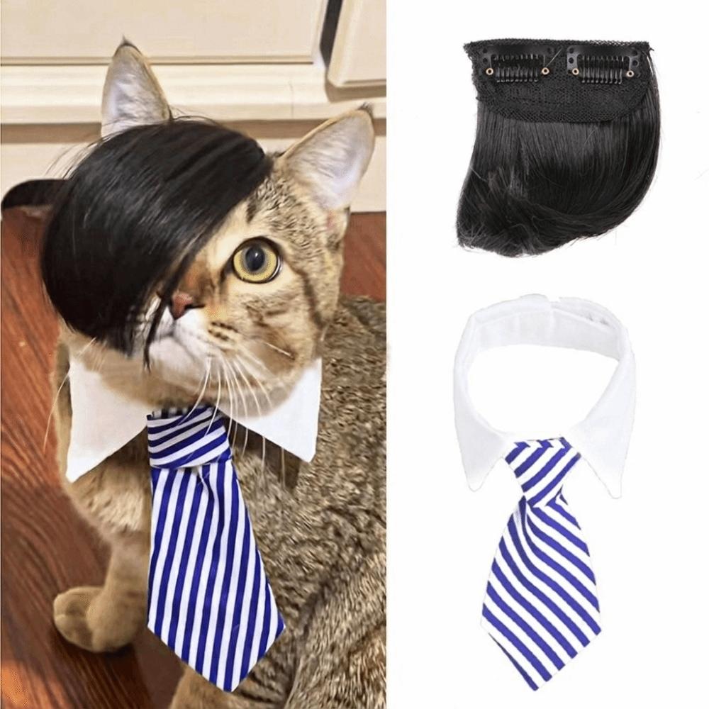 Fashion Funny Pet Side Bangs Creative Eye-catching Dog Wig Adjustable Cat Headdress Halloween Costume