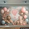 Teddy Bear Hot Air Balloon Theme  Including Light Brown Teddy Bear Plush Toys and Pink Floral Wreath Teddy Bears.