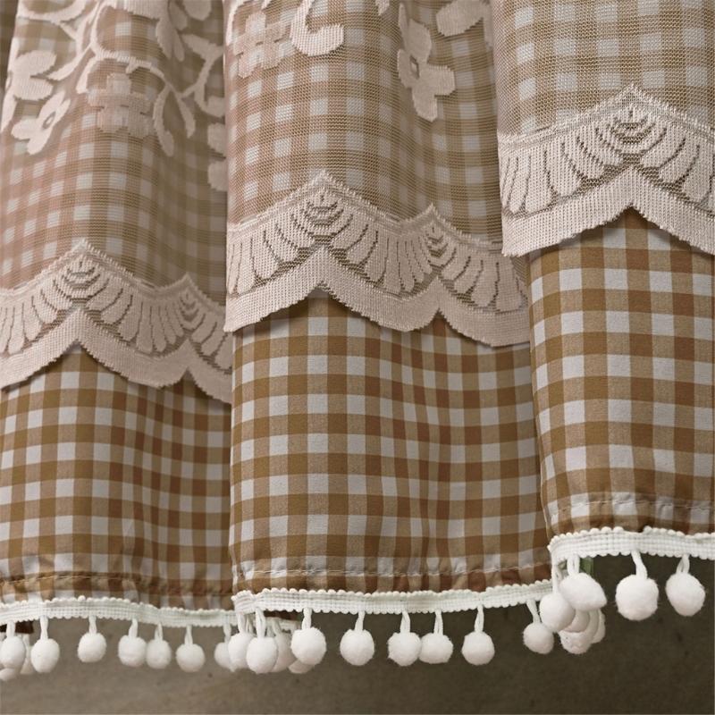 Kitchen Short Curtain Panel with Top, Light Filtering Polyester Privacy Panel and Trim Accent Style Window Drape
