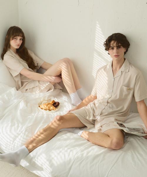 

[Pink Zone] [2pack] (Unisex) Greig Short Sleeve Collar Pajama Set [Shipped from Korea] 100% Authentic M M