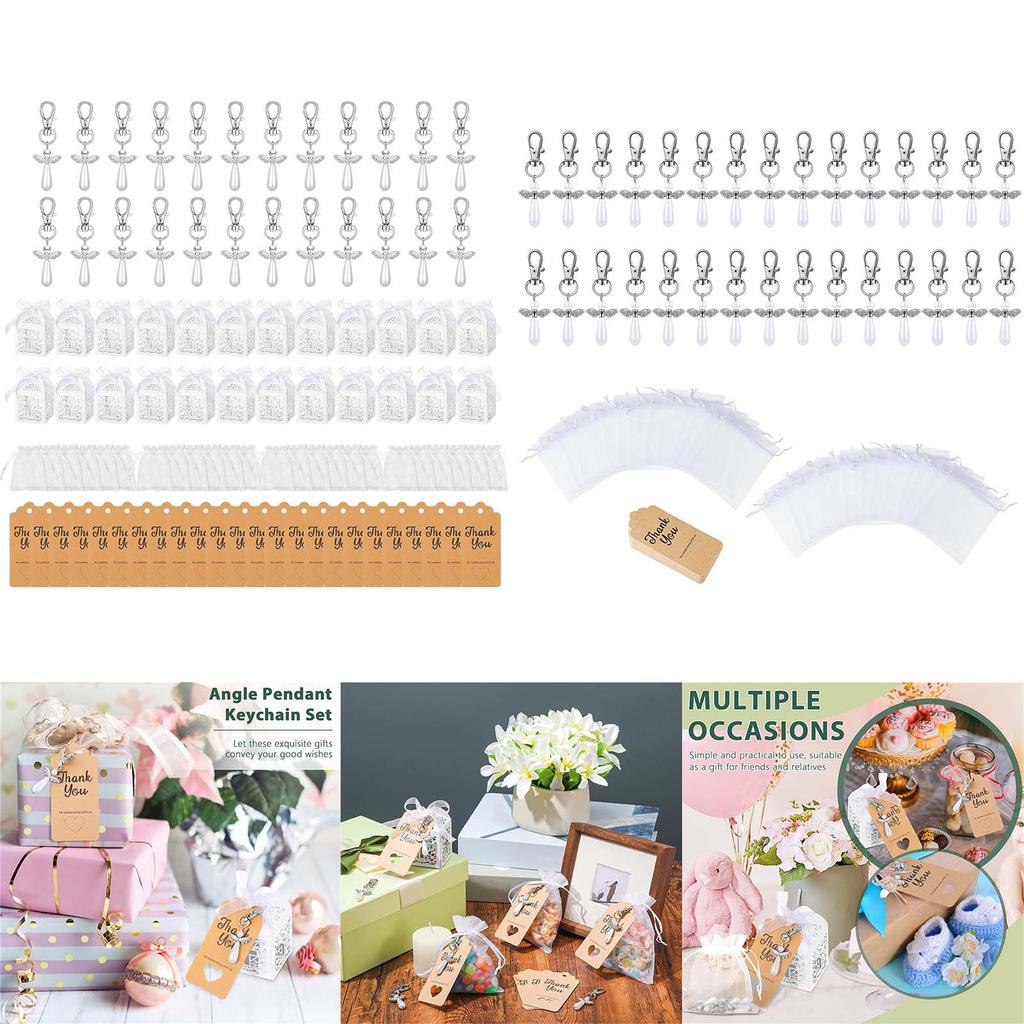 24/30 Piecces Angel Keychain with Baptism Favor Boxes/Bag Paper Alloy Key Rings Pendant Baby Shower Wedding Favor Gift