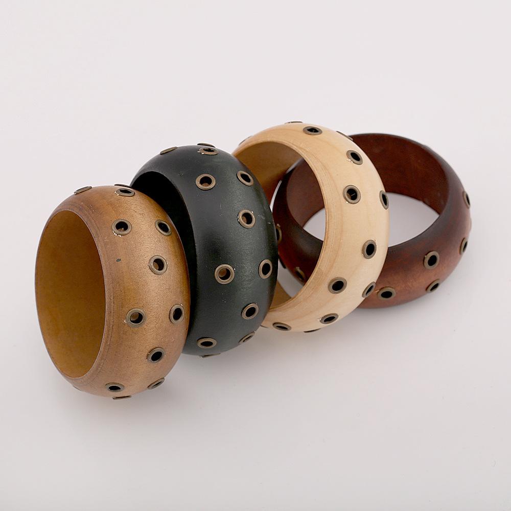 Exaggeration Punk Hip-Hop Round Hole Wood Geometric Wide Bangles Vintage Fashion Bracelet Bangle For Women Men Jewelry