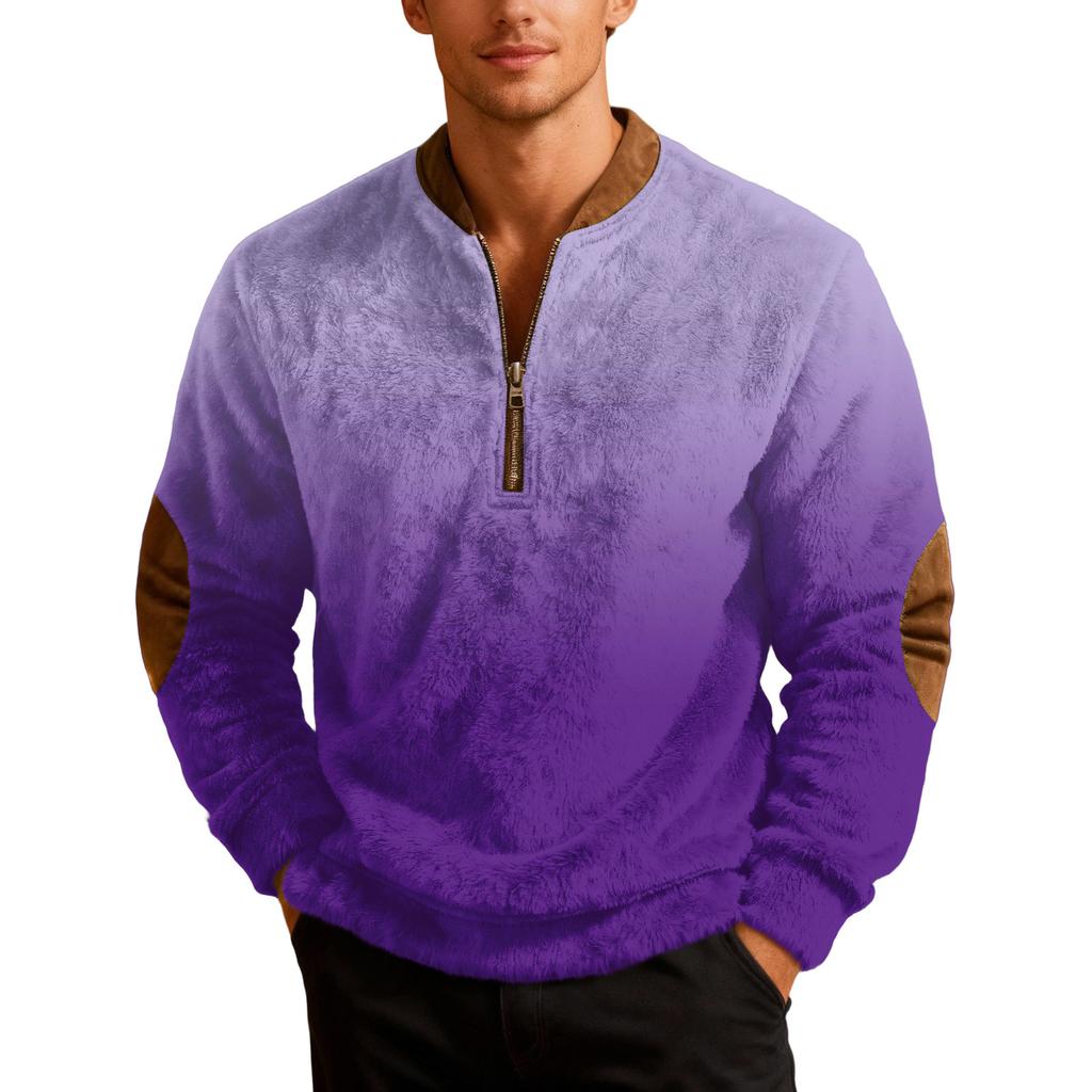 Sweat-shirt de sport décontracté pour homme à imprimé dégradé, rétro, à manches longues et demi-fermeture éclair