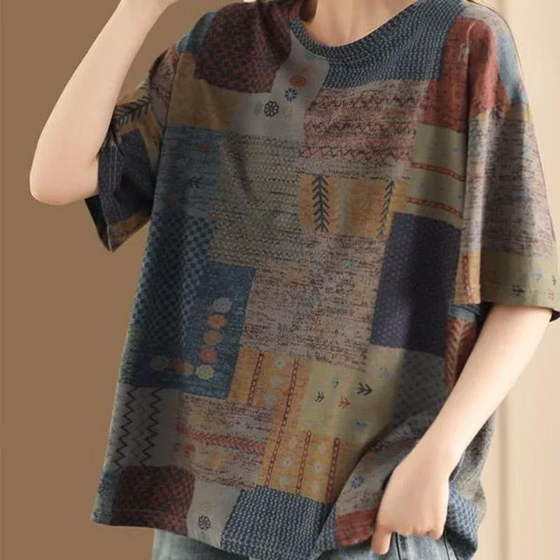 Women T-shirt Summer Large Size Cotton Shirt Soft Loose Printed Casual Pullover T-shirt Top