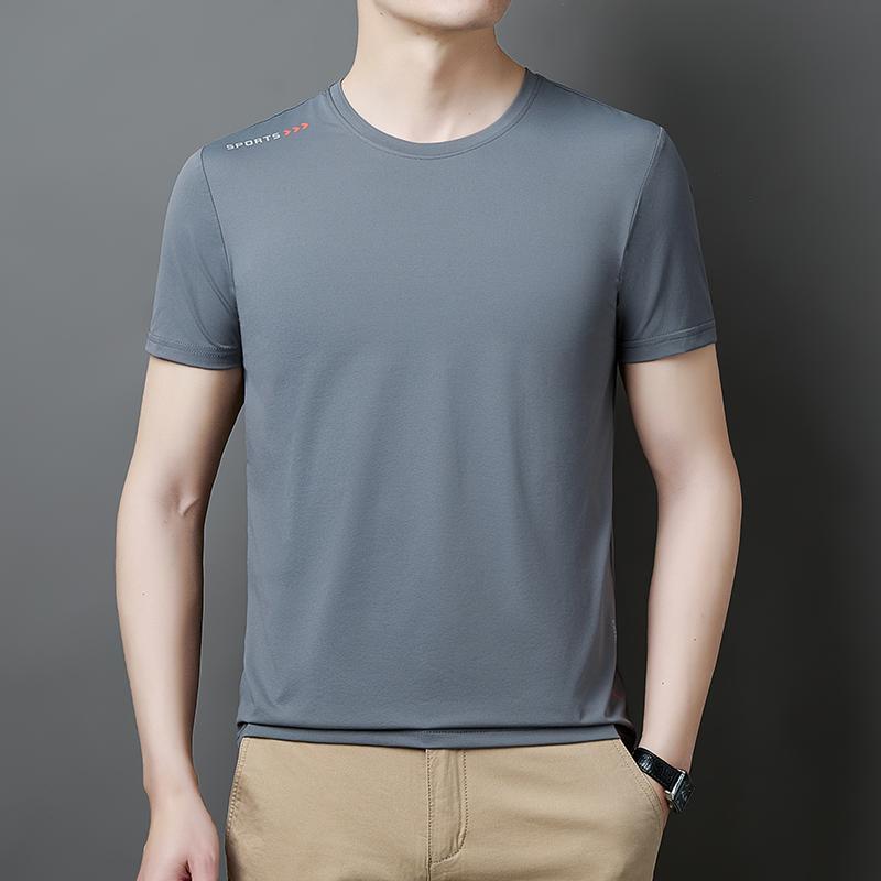 Breathable Ice Silk T-shirt Men's Summer Quick-drying Short-sleeved Men's Round Neck Loose High-elastic Quick-drying T-shirt