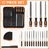17Pcs Metal File Set 12 Inch Professional High Carbon Steel Files Includes Long and Needle Filing Tools for Wood Glass and Metal