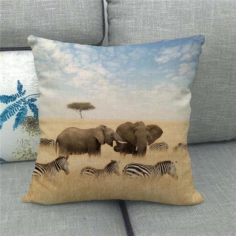 Cute Elephant - African Wildlife Digital Printing Short Plush Pillow Covers For Car Sofa Office Cushion Cover Home Goods