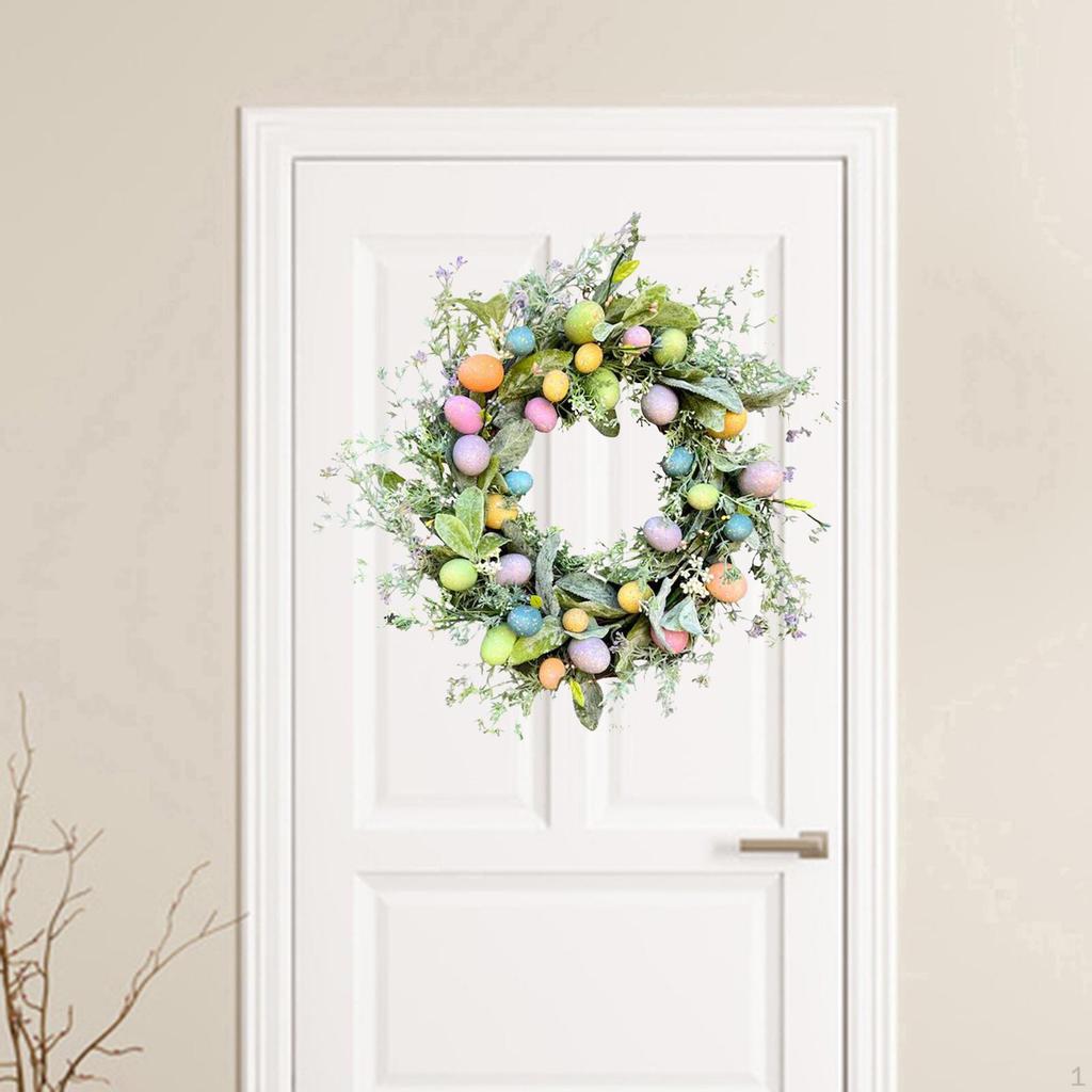 17.72inch Eucalyptus Wreath Ornament Greenery Leaves Artificial Flowers Easter Egg Garland for Party